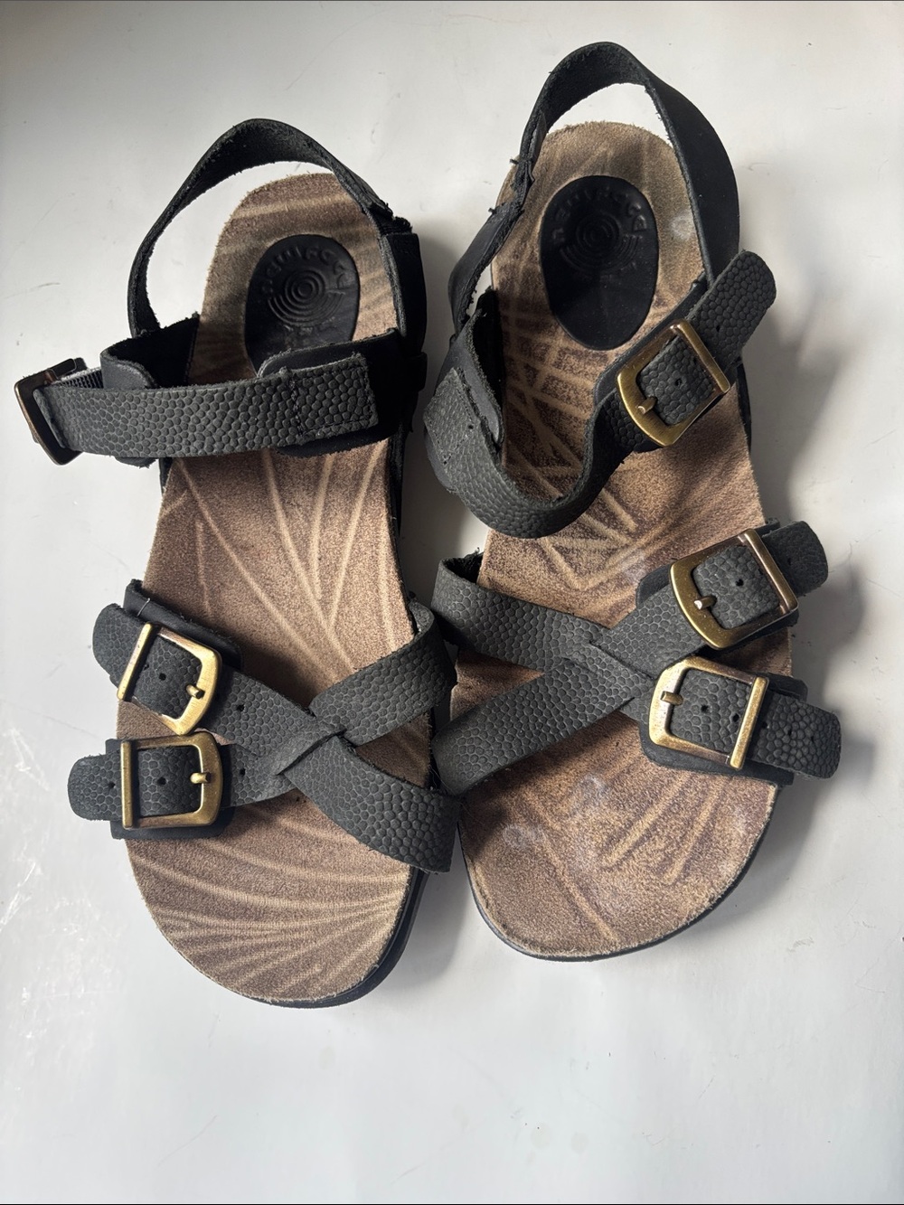 New Face black leather comfort sandals 6